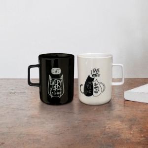 Black&amp;White 고양이 머그컵 2P 소규모행사 돌답례품 결혼답례품 조문답례품 결혼 칠순 개업